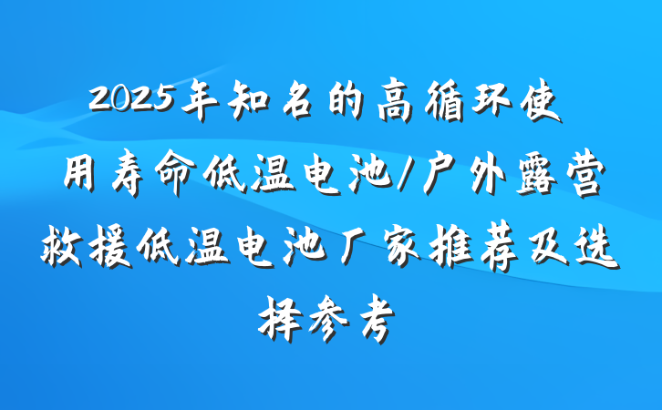 2025年知名的高循环使用寿命低温电池/户外露营救援低温电池厂家推荐及选择参考