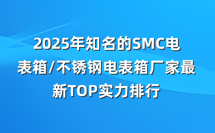 2025年知名的SMC电表箱/不锈钢电表箱厂家最新TOP实力排行