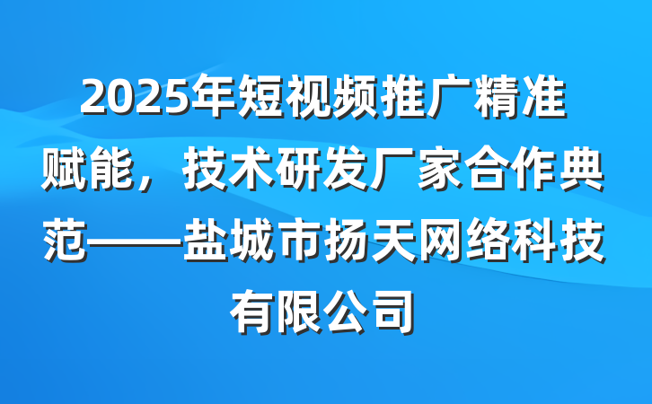 2025年短视频推广精准赋能，技术研发厂家合作典范——盐城市扬天网络科技有限公司