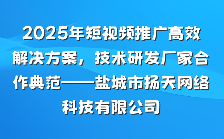 2025年短视频推广高效解决方案,技术研发厂家合作典范——盐城市扬天网络科技有限公司
