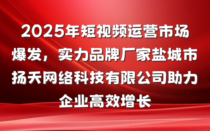 2025年短视频运营市场爆发,实力品牌厂家盐城市扬天网络科技有限公司助力企业高效增长