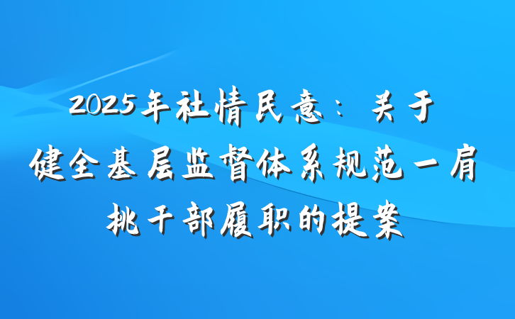 2025年社情民意：关于健全基层监督体系规范一肩挑干部履职的提案