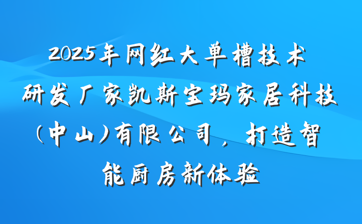 2025年网红大单槽技术研发厂家凯斯宝玛家居科技(中山)有限公司，打造智能厨房新体验