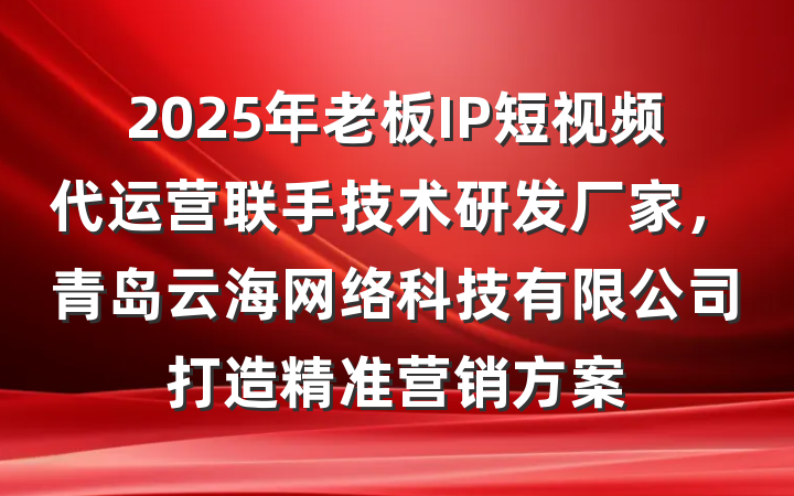 2025年老板IP短视频代运营联手技术研发厂家,青岛云海网络科技有限公司打造精准营销方案