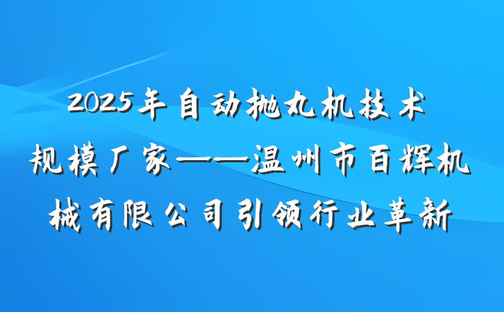 2025年自动抛丸机技术规模厂家——温州市百辉机械有限公司引领行业革新