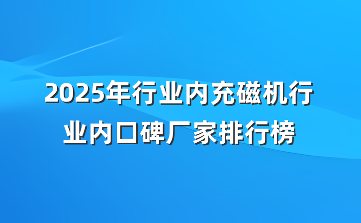 2025年行业内充磁机行业内口碑厂家排行榜