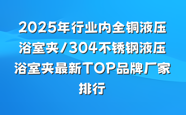 2025年行业内全铜液压浴室夹/304不锈钢液压浴室夹最新TOP品牌厂家排行