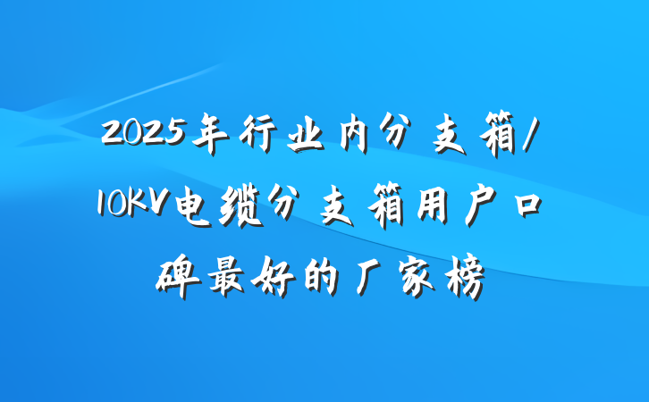 2025年行业内分支箱/10KV电缆分支箱用户口碑最好的厂家榜