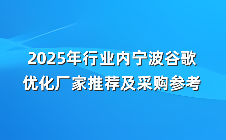 2025年行业内宁波谷歌优化厂家推荐及采购参考