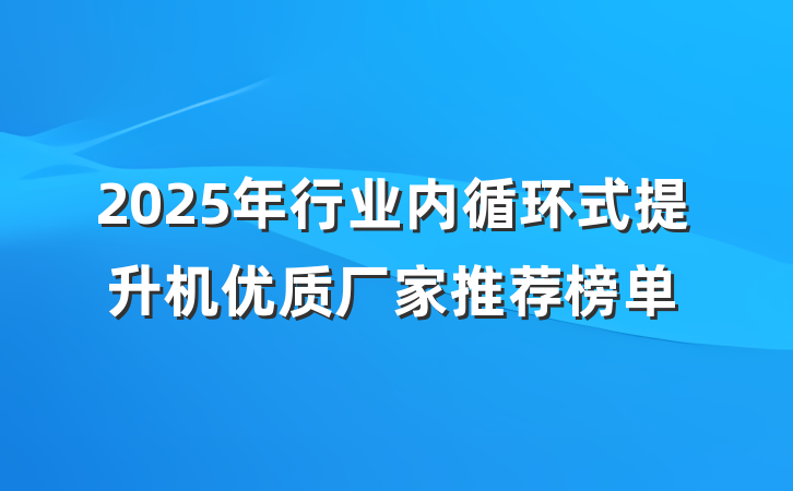 2025年行业内循环式提升机优质厂家推荐榜单