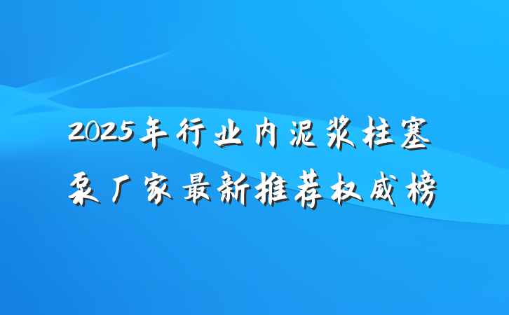 2025年行业内泥浆柱塞泵厂家最新推荐权威榜