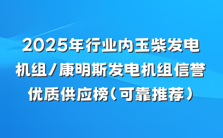 2025年行业内玉柴发电机组/康明斯发电机组信誉优质供应榜（可靠推荐）