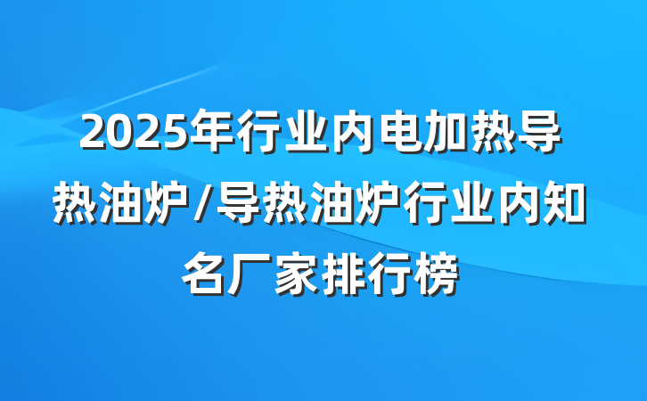 2025年行业内电加热导热油炉/导热油炉行业内知名厂家排行榜