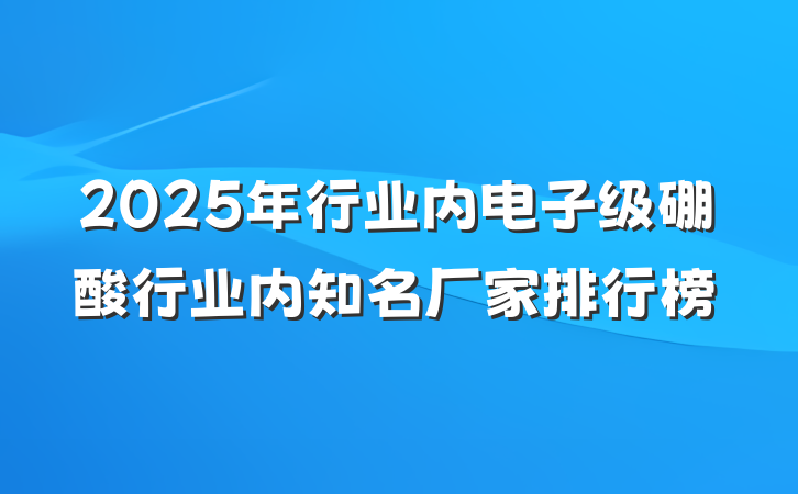 2025年行业内电子级硼酸行业内知名厂家排行榜