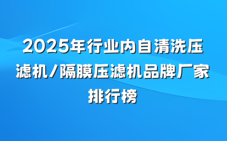 2025年行业内自清洗压滤机/隔膜压滤机品牌厂家排行榜