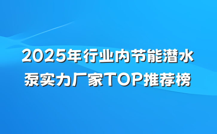 2025年行业内节能潜水泵实力厂家TOP推荐榜