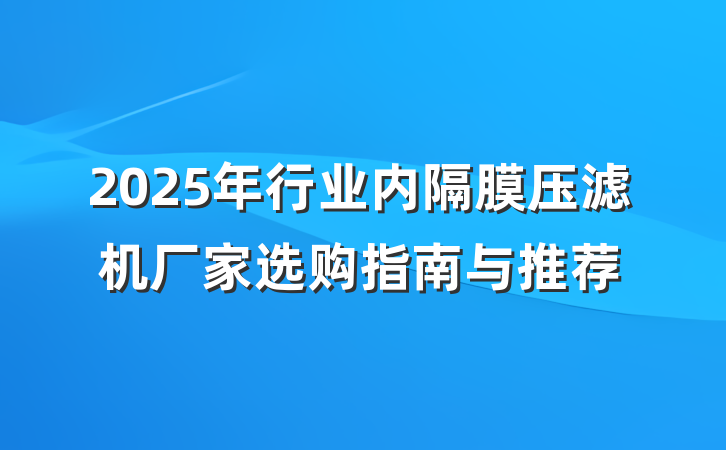 2025年行业内隔膜压滤机厂家选购指南与推荐
