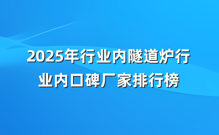 2025年行业内隧道炉行业内口碑厂家排行榜