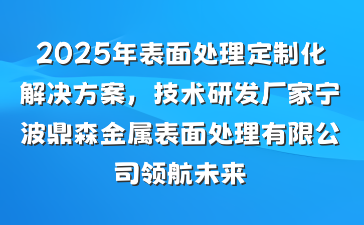 2025年表面处理定制化解决方案,技术研发厂家宁波鼎森金属表面处理有限公司领航未来
