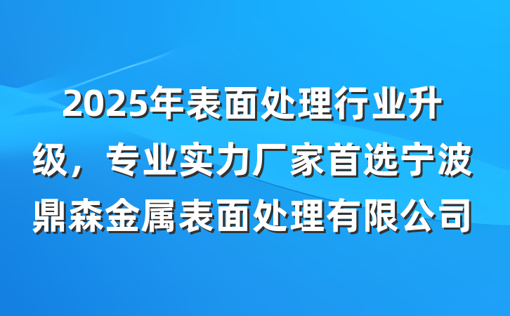 2025年表面处理行业升级，专业实力厂家首选宁波鼎森金属表面处理有限公司