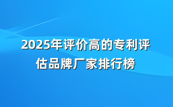 2025年评价高的专利评估品牌厂家排行榜