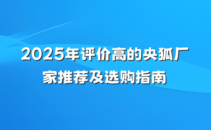2025年评价高的央狐厂家推荐及选购指南