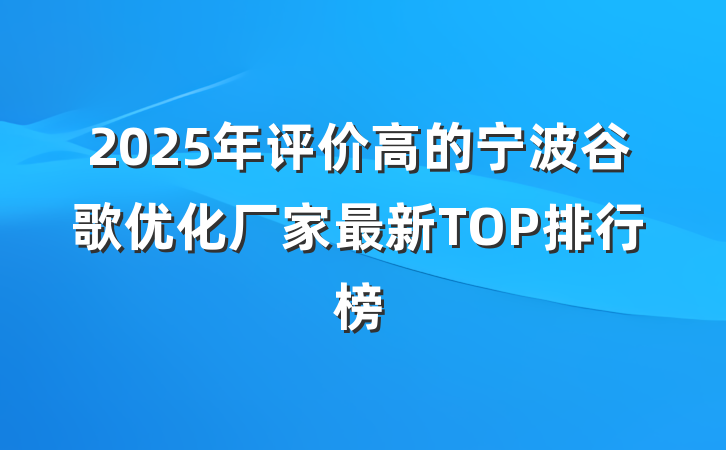 2025年评价高的宁波谷歌优化厂家最新TOP排行榜