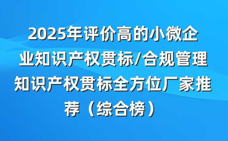 2025年评价高的小微企业知识产权贯标/合规管理知识产权贯标全方位厂家推荐（综合榜）