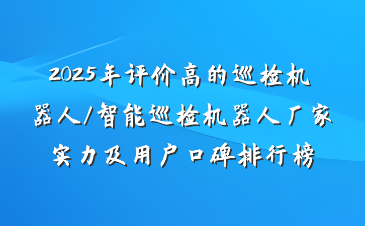 2025年评价高的巡检机器人/智能巡检机器人厂家实力及用户口碑排行榜