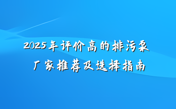 2025年评价高的排污泵厂家推荐及选择指南