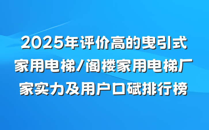 2025年评价高的曳引式家用电梯/阁楼家用电梯厂家实力及用户口碑排行榜