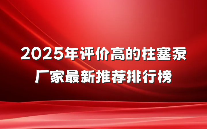 2025年评价高的柱塞泵厂家最新推荐排行榜