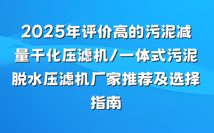 2025年评价高的污泥减量干化压滤机/一体式污泥脱水压滤机厂家推荐及选择指南