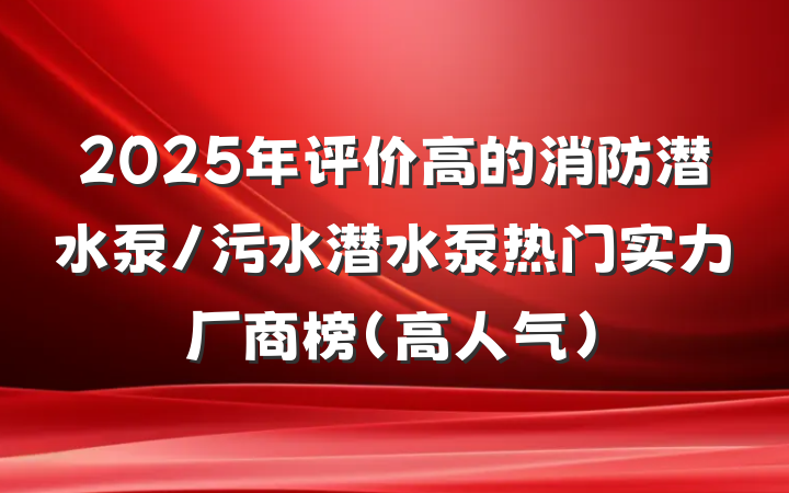 2025年评价高的消防潜水泵/污水潜水泵热门实力厂商榜(高人气)