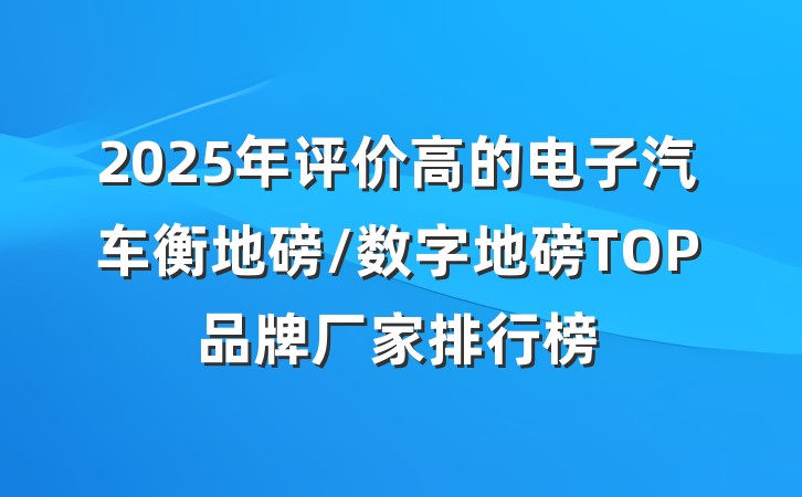 2025年评价高的电子汽车衡地磅/数字地磅TOP品牌厂家排行榜