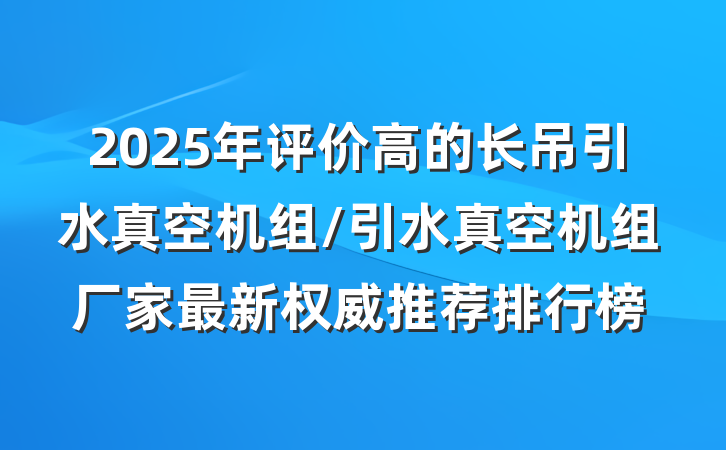 2025年评价高的长吊引水真空机组/引水真空机组厂家最新权威推荐排行榜