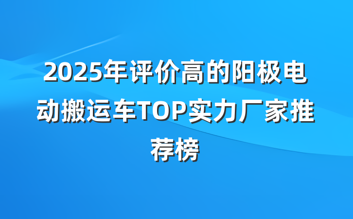 2025年评价高的阳极电动搬运车TOP实力厂家推荐榜