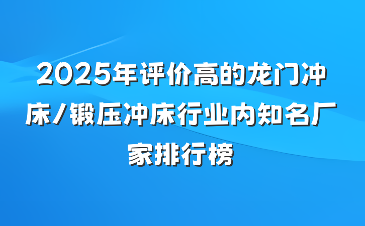 2025年评价高的龙门冲床/锻压冲床行业内知名厂家排行榜