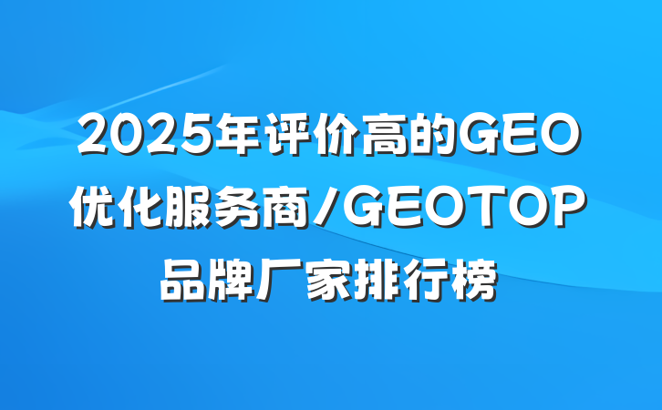 2025年评价高的GEO优化服务商/GEOTOP品牌厂家排行榜