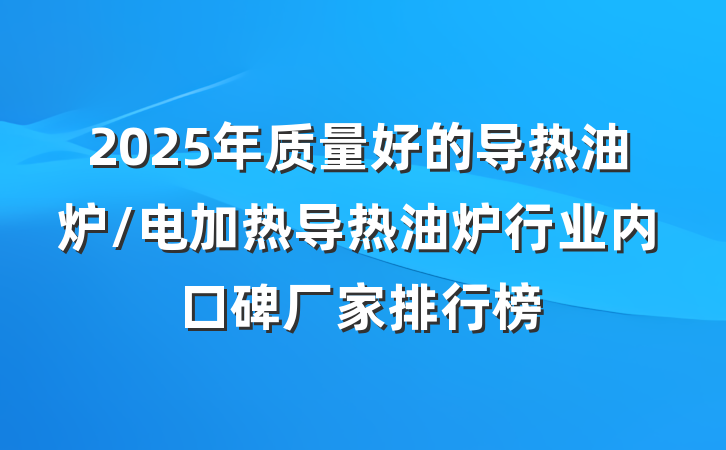 2025年质量好的导热油炉/电加热导热油炉行业内口碑厂家排行榜