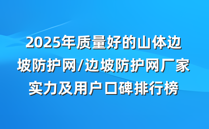 2025年质量好的山体边坡防护网/边坡防护网厂家实力及用户口碑排行榜