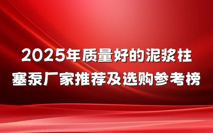 2025年质量好的泥浆柱塞泵厂家推荐及选购参考榜