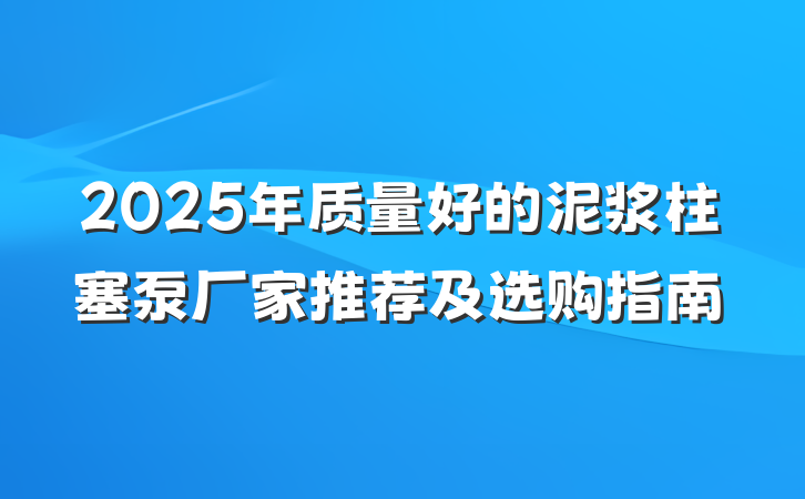 2025年质量好的泥浆柱塞泵厂家推荐及选购指南