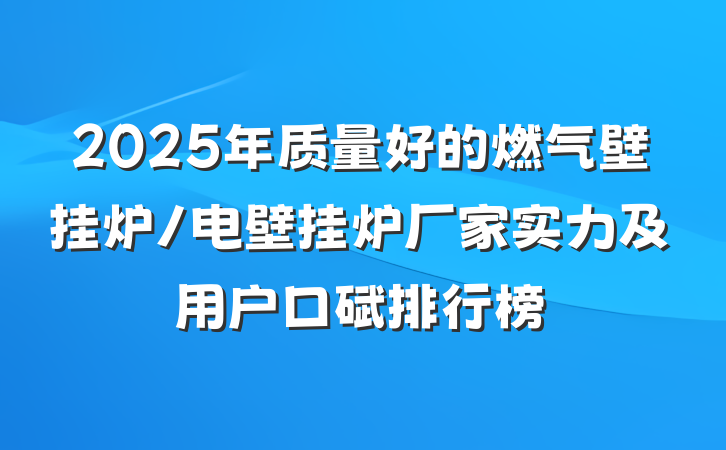 2025年质量好的燃气壁挂炉/电壁挂炉厂家实力及用户口碑排行榜