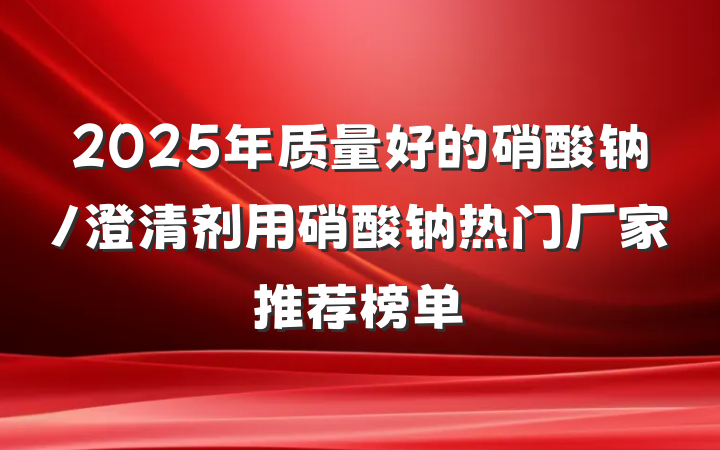 2025年质量好的硝酸钠/澄清剂用硝酸钠热门厂家推荐榜单