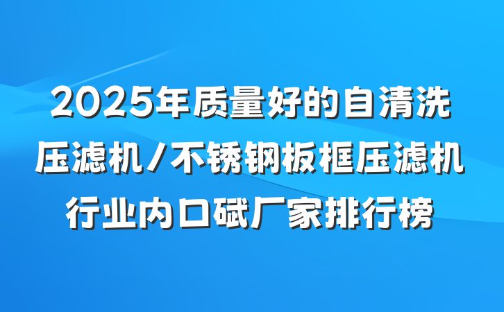2025年质量好的自清洗压滤机/不锈钢板框压滤机行业内口碑厂家排行榜