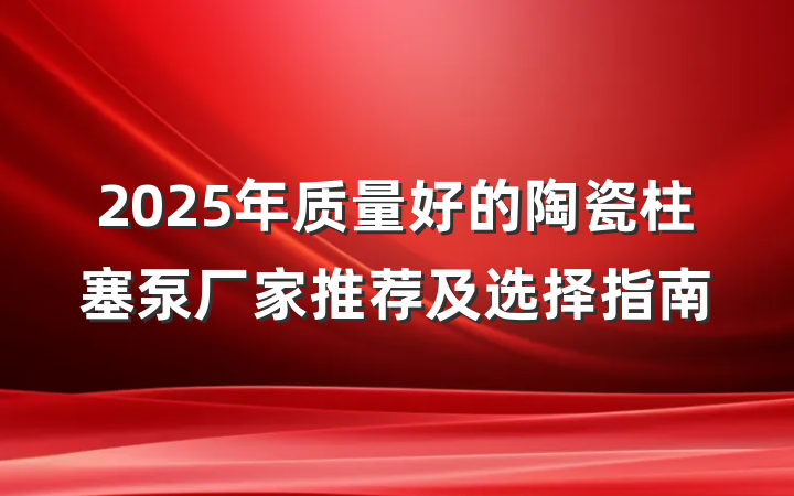 2025年质量好的陶瓷柱塞泵厂家推荐及选择指南