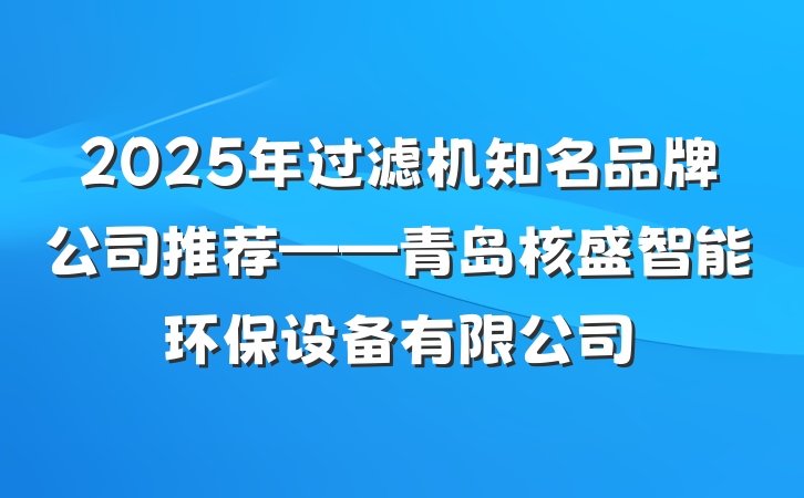 2025年过滤机知名品牌公司推荐——青岛核盛智能环保设备有限公司