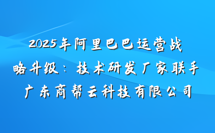 2025年阿里巴巴运营战略升级：技术研发厂家联手广东商帮云科技有限公司