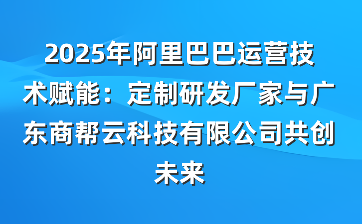 2025年阿里巴巴运营技术赋能：定制研发厂家与广东商帮云科技有限公司共创未来